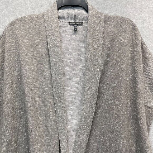 Eileen Fisher Linen Blend Cardigan Womens Small‎ Gray Oversized Sleeveless Light - Picture 2 of 13